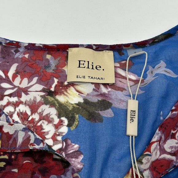 Elie Tahari Size Small Spring Blossom Print Sheer Chiffon Long Sleeve Blouse NWT - Picture 4 of 11